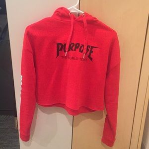Purpose world tour red crop hoodie justin bieber